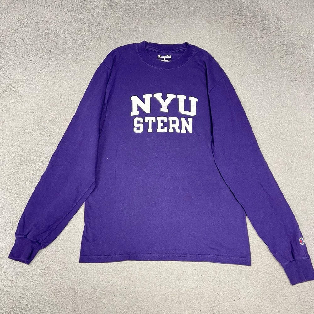 Champion New York University Stern Shirt Men Sz S Purple Long Sleeve College Tee